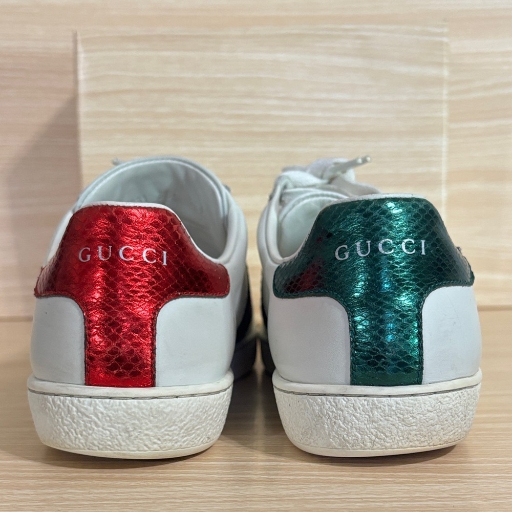 Gucci Ace Crystal Arrow Sneakers White Leather Sz 38 US 8 - Picture 6 of 11